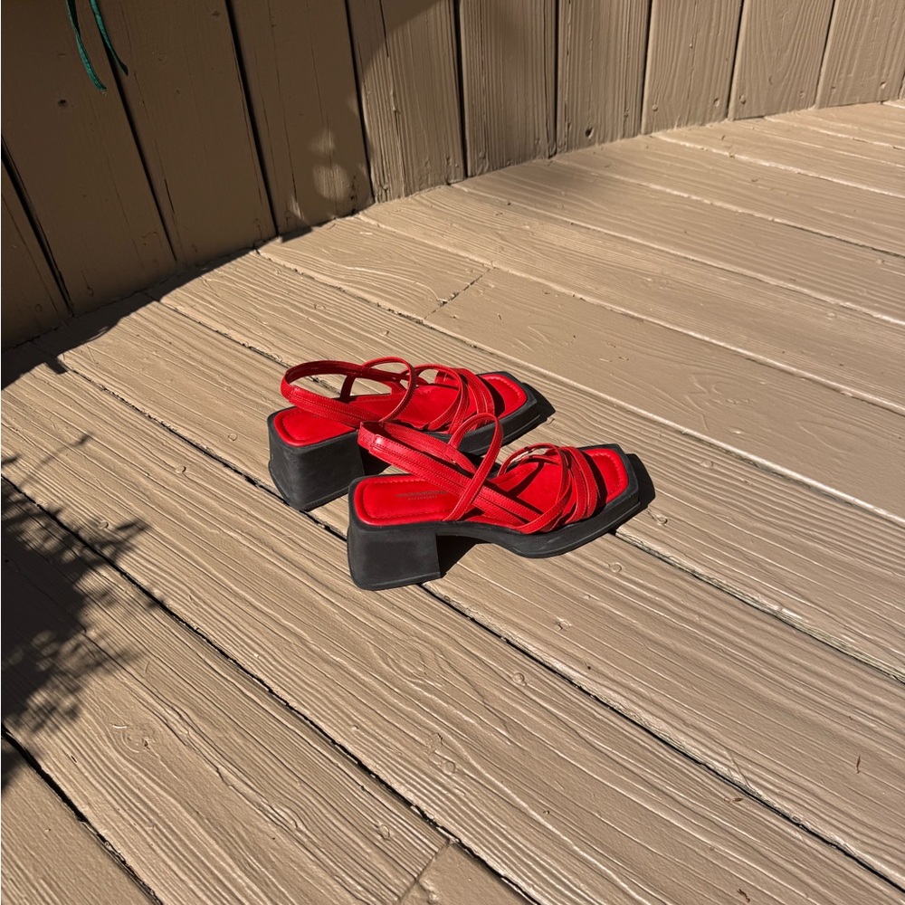 Vagabond Red Strappy Sandals with Black Heel
